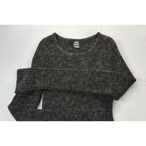 SmOOches Y2K USA Boucle Knit Sweater Medium Black Gray Bell Sleeve Stretch
